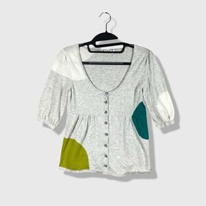 Moth Cardigan Top Women Small Gray‎ Colorblock Boho Artsy Eclectic Button Front
